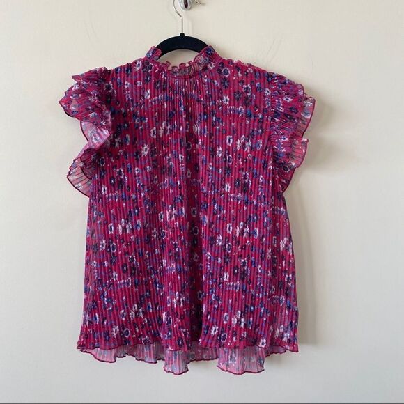 ANTHROPOLOGIE-FREIDA Floral Pleated High Neck pleated Blouse - Picture 2 of 9